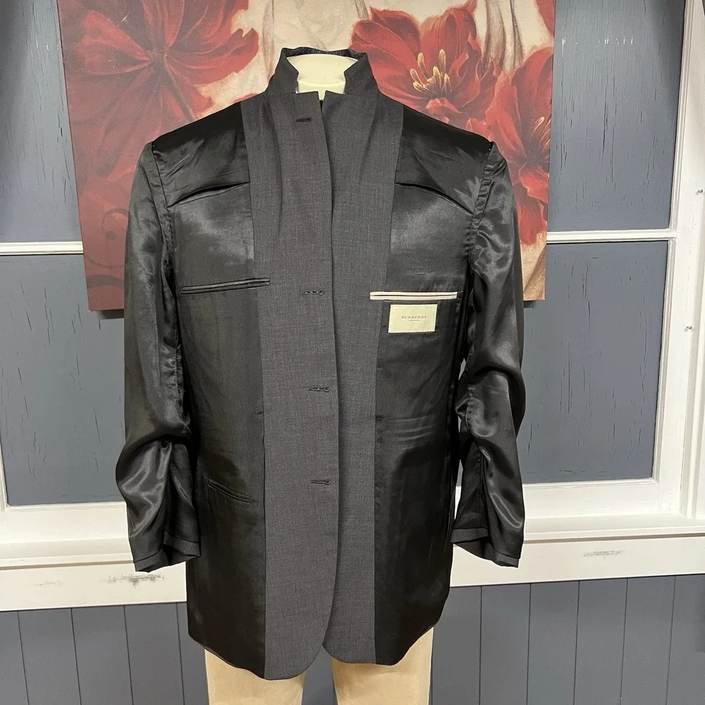 Burberry London Blazer Jacket Sport Coat Mens 42R Wool Charcoal Gray USA